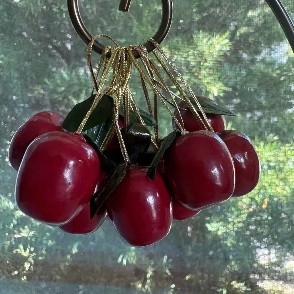 Set of 12 Wooden Apple Mini Christmas Ornaments Red Holiday Decor